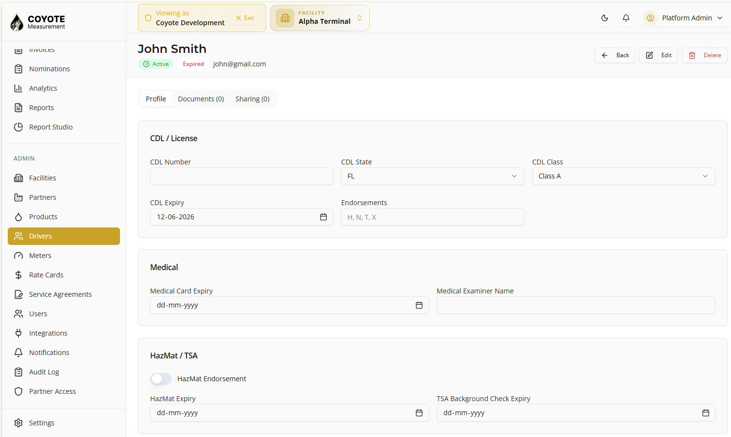 driver profile