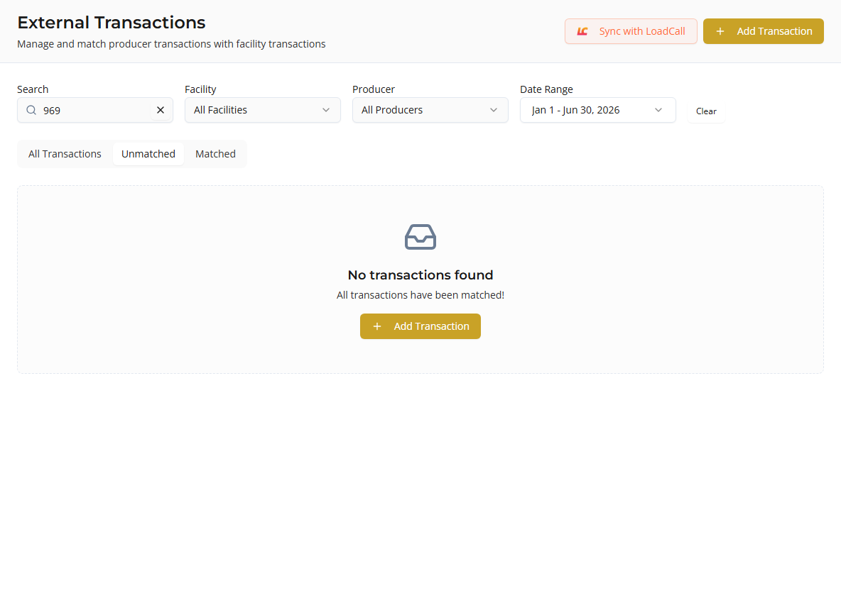 Unmatched tab — filter to tickets that still need matching