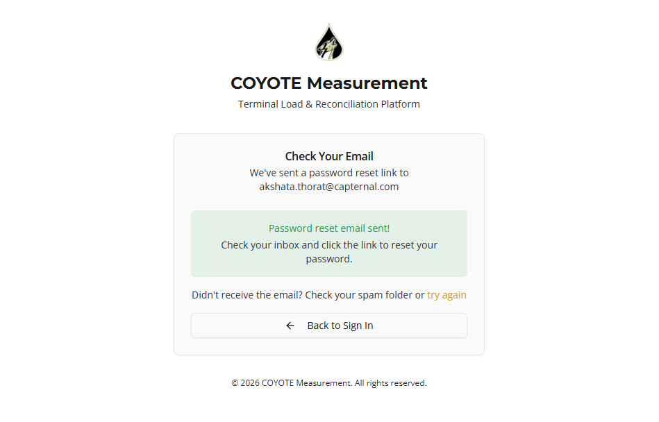 Forgot Password screen with email field and Send Reset Link button