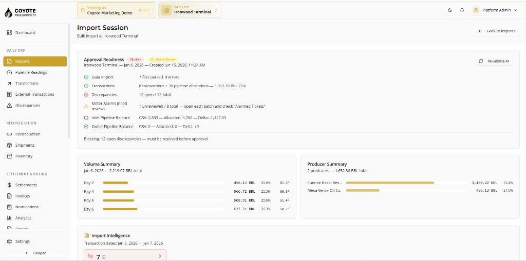 Import Session after upload — review readiness before approving