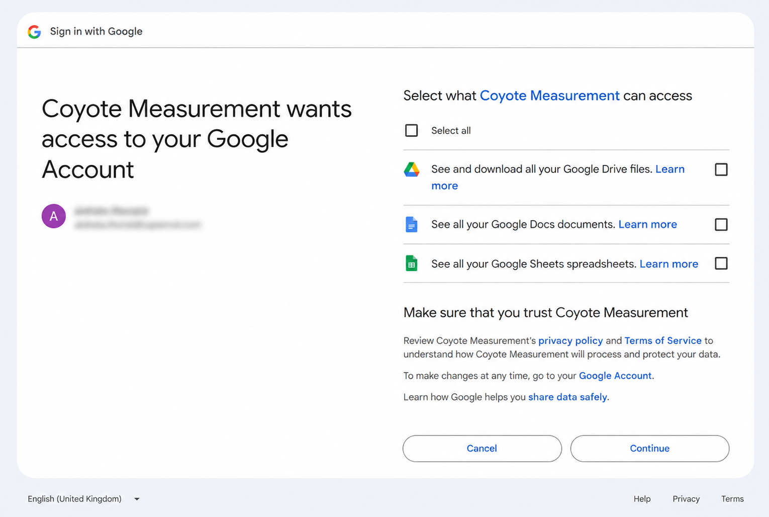 Configuration tab — private mode with Google Connection