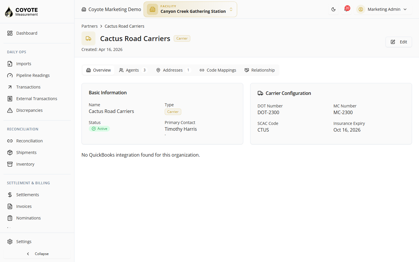 Partner Overview — QuickBooks Mapping appears here when QuickBooks is connected